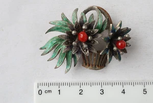 Tolle Blumen-Brosche, Silber, Markasiten, Korallen - Bild 1 von 2
