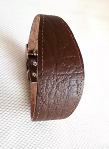  GREYHOUND/LURCHER SOFT D/BROWN LEATHER TEXTURED DOG COLLAR  ADJUST 13" - 17":}} - Picture 1 of 3