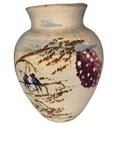 Art Pottery VASE Birds Crows Signed Hand Crafted White Sandstone