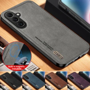 Retro Leather Case Magnetic Back Cover For Samsung S25 S24 Ultra S23 FE S21 Plus - Picture 1 of 23