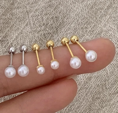 S925 Silver Natural Freshwater White Round Pearl Round Beads Earrings, 4/6/8mm - Image 1 of 4