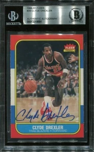 HOF CLYDE DREXLER signed autographed 1986 FLEER ROOKIE CARD RC BECKETT (BAS) - Picture 1 of 2