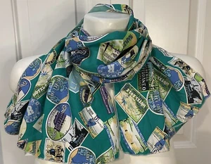 Markenlos blau grün Rechteck Schal Reise Aufkleber Muster 17" x 44" - Bild 1 von 5