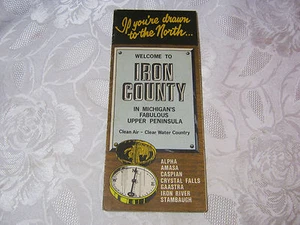 IRON COUNTY MICH VINTAGE RECREATIONAL TRAVEL SOUVENIR VACATION MAP - Picture 1 of 4