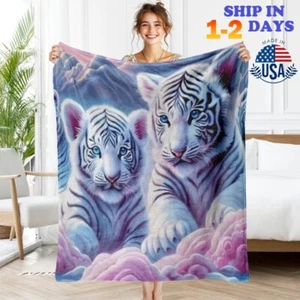 Tiger Print Microplush Fleece Blanket Lightweight Ultra Soft Home 50x60, 60x80in - Picture 1 of 12
