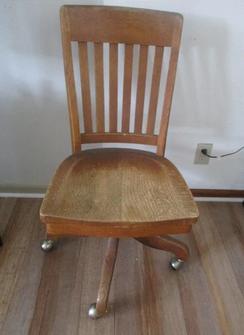 Antique Adjustable Rolling Oak Swivel Office Desk Chair Industrial Banker Cover