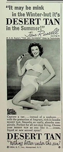 Anuncio impreso 1954 de la actriz Jane Russell Desert bronceado años 50 nada mejor bajo el sol - Imagen 1 de 2