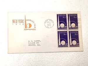 1939 US FDC #853 New York Worlds Fair House Of Farnam Cachet Block Of 4 Stamps - Picture 1 of 2