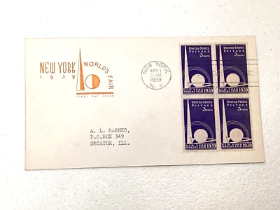 1939 US FDC #853 New York Worlds Fair House Of Farnam Cachet Block Of 4 Stamps - Image 1 of 2