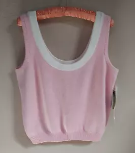 New St John Sportswear Women Large Pink Wool Blend Sleeveless Knit Crop Tank Top - Picture 1 of 7