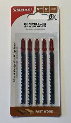 暗黑破坏神 5-Pk DJT144DF5 4 英寸 6TPI 双金属 T 形锯片适用于快速木材切割 — 第 1/4 张图片