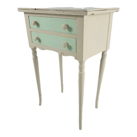 Vintage Sewing Table Thread Cabinet Tile Top Antique French Country Chic Cover