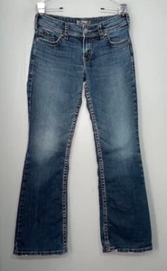 Jeans blu denim argento Suki Surplus taglia 29 32 ricamato bottoni tasche con patta - Foto 1 di 14