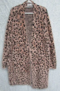 Virtuelle/ TS size L Black & Tan Animal Print Fluffy Knee Length Jacket - Picture 1 of 8