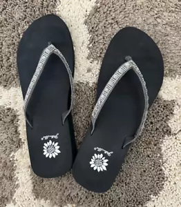 Yellow Box Jeweled Rhinestone Bling Wedge Flip Flops Thongs Sandals slide 9 NEW - Picture 1 of 2