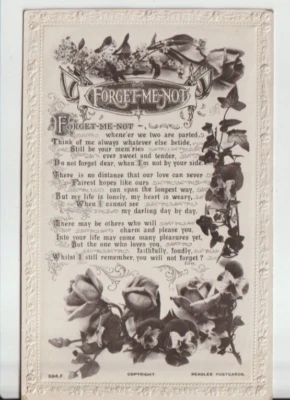 GREETINGS - 'FORGET ME NOT' VERSE B&W POSTCARD  + - Image 1 of 2
