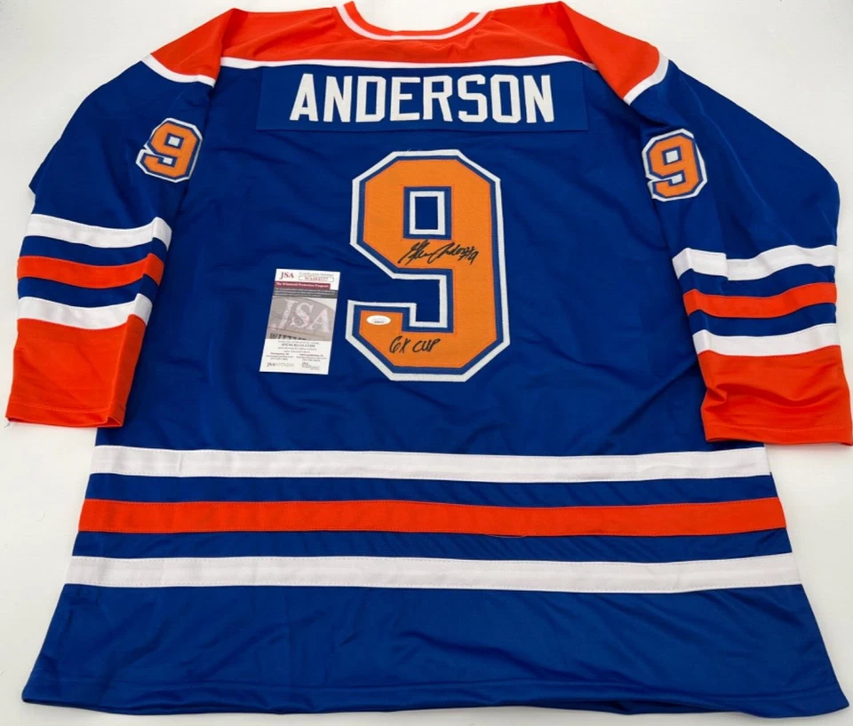 CAMISETA PERSONALIZADA AUTOGRAFIADA DE GLENN ANDERSON EDMONTON OILERS CERTIFICADO DE AUTENTICIDAD JSA ¡6X COPA! Foto 1 de 3