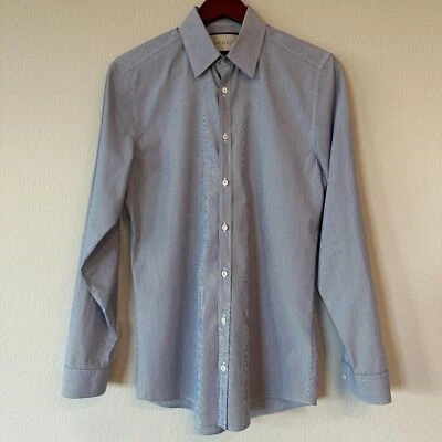 Gucci Men’s Dress Shirt Blue & White Stripe Alessandro Michele Size 15US 38EU - Image 1 of 4