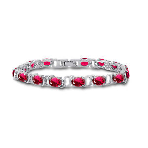 Cubic Zirconia Women's Tennis Bracelet Oval Gemstones -White/Pink/Blue/Red/Green