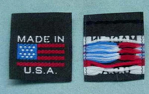 1000 pcs WOVEN CLOTHING SEWING CARE LABEL BLACK - MADE IN USA AMERICAN FLAG - Picture 1 of 1