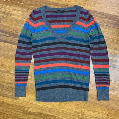 The Limited Striped Merino Wool Acrylic V Neck Sweater Women Size Medium Rainbow - Image 1 of 4
