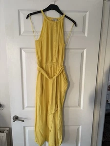 F&F Ladies Yellow Sleeveless Three Quarter Belted Jumpsuit Size 12 With Pockets - Picture 1 of 7