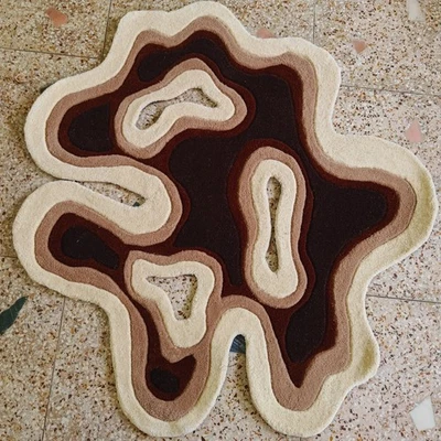 Amoeba Irregular Rug Brown Hand Tufted Rug Area Rugs Carpet Rug For Living Room. - Image 1 of 3