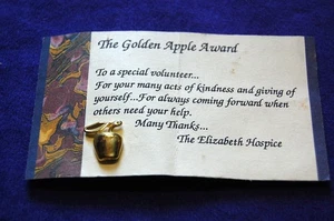 Prendedor y tarjeta tono dorado The Golden Apple Award del hospicio Elizabeth - Imagen 1 de 2