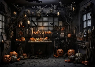 Halloween Haunted House Wall Art Poster - Spooky Decor Premium Quality Foto 1 de 4