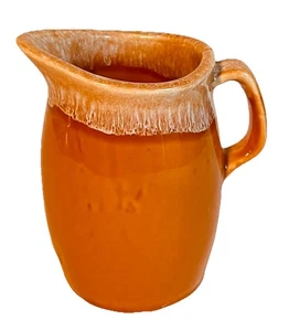 VTG Hull Pottery Oven Proof Orange Drip Creamer Small Handled Pitcher 9oz 4” USA - Picture 1 of 8