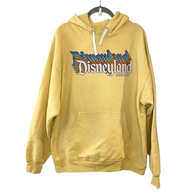 Disneyland Resort Yellow Hoodie Mens Medium Disney Retro Kangaroo Pocket *FLAW* - Image 1 of 4