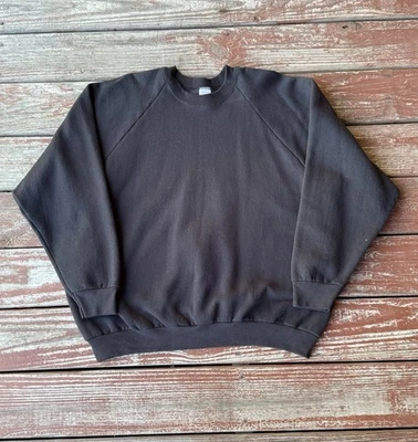 Vintage 90s Crewneck Sweatshirt Blank Womens 2XL Black Raglan Fruit Of The Loom - Image 1 of 4