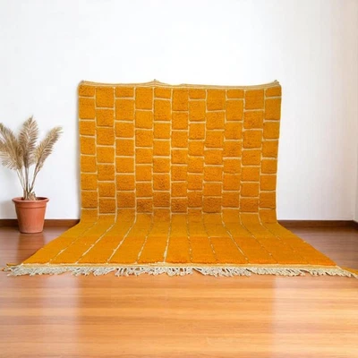 Handwoven Moroccan Berber Beni Ourain Wool Rug Color Yellow Design Carpet Rug - Image 1 of 4