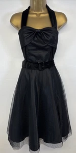 Hell Bunny Swing Dress Black Net Mesh Full Skirt Fit Flare Halter M UK 10/12 - Picture 1 of 16