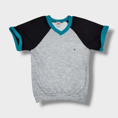 Sudadera vintage Wilson manga corta cuello en V multicolor bloque de colores para mujer XL Foto 1 de 4