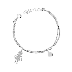 Armband Zwei Fäden Klumpenkette und Diamantzylinder mit Herz und Mädchen Pl - Bild 1 von 1