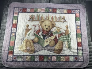 Blue Jean Teddy Crib Quilt Baby Blanket Wall Hanging 49x40” Handmade Machine Sew - Picture 1 of 24