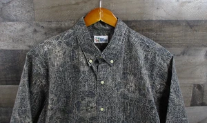 Reyn Spooner Shirt Mens XL Gray Black Hawaiian Aloha Reverse Print Button Front - Picture 1 of 12