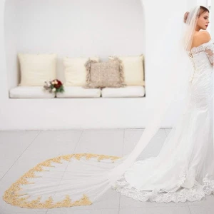 Velo da sposa in pizzo 1 livello cattedrale cappella lunghezza lungo velo da sposa in tulle... - Foto 1 di 6