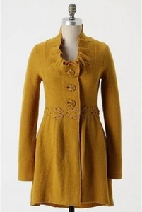 Anthropologie CHARLIE & ROBIN Cardigan Sweater Coat Mustard Yellow Wool Jacket S - Picture 1 of 13