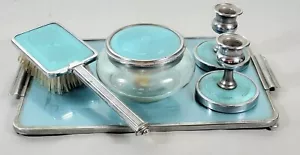 Vintage Mid Century Modern Faux Guilloche Enamel Dressing Table Set c 1950 - Picture 1 of 7
