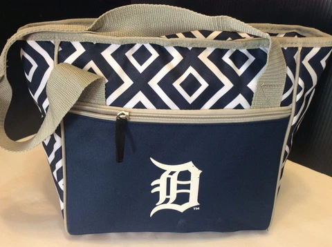 NEW MLB Detroit Tigers Baseball Logo 16 Can Cooler Tote Navy Gray 14.5” X 10” Cover