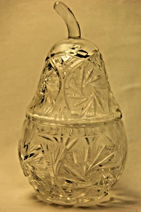 AVITRA Lead Crystal Hand Cut Pear Shape Pinwheel and Starburst Condiment Jar - Foto 1 di 9