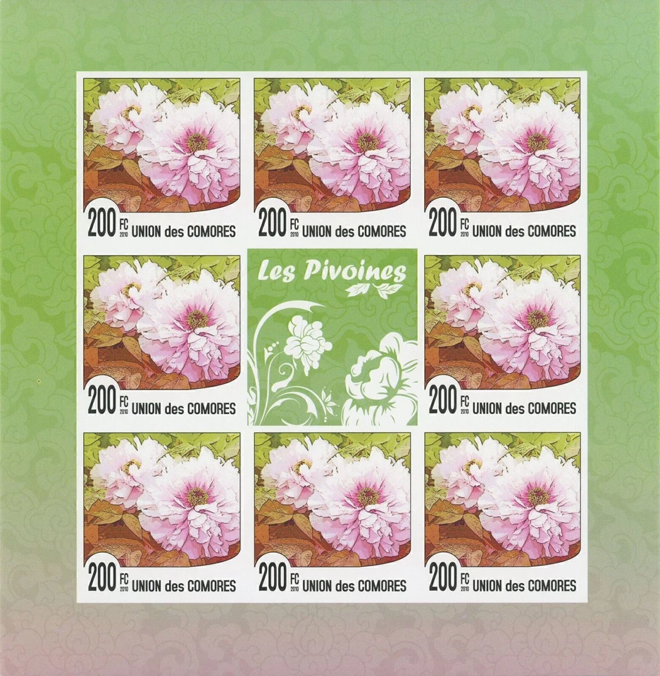 Flowers, The Peonies, nature, Imperforate souvenir sheet of 8 stamps, MNH - Image 1 of 1