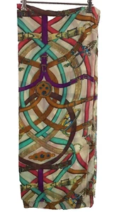 Gregory Lander Silk Head Scarf 166x66cm Brown Purple European Belt Design - Picture 1 of 9