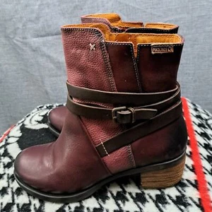 Pikolonis Burgundy Leather Women's Brown Cap Toe Lace Up Zipper Side EUR40/ US-9 - Picture 1 of 14