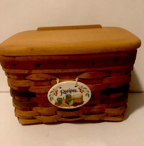 Longaberger 1994 Shades Of Autumn Recipe Basket w/ Protector, Lid, Tie-on Cover