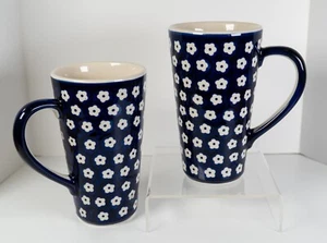 Boleslawiec Polish Pottery Daisy 16oz Tall Late Mug Pair. Handmade+New+Fast Ship - Picture 1 of 6