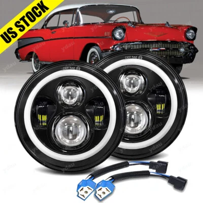 Par de faros LED redondos DRL de 7 pulgadas para Chevy Bel Air Corvette 1955-1957 Foto 1 de 4