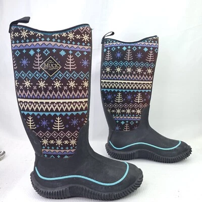 Muck Boots Size 5 Black Winter Snowflake Print Water Mud Pull On Shoes Womens - Image 1 of 4